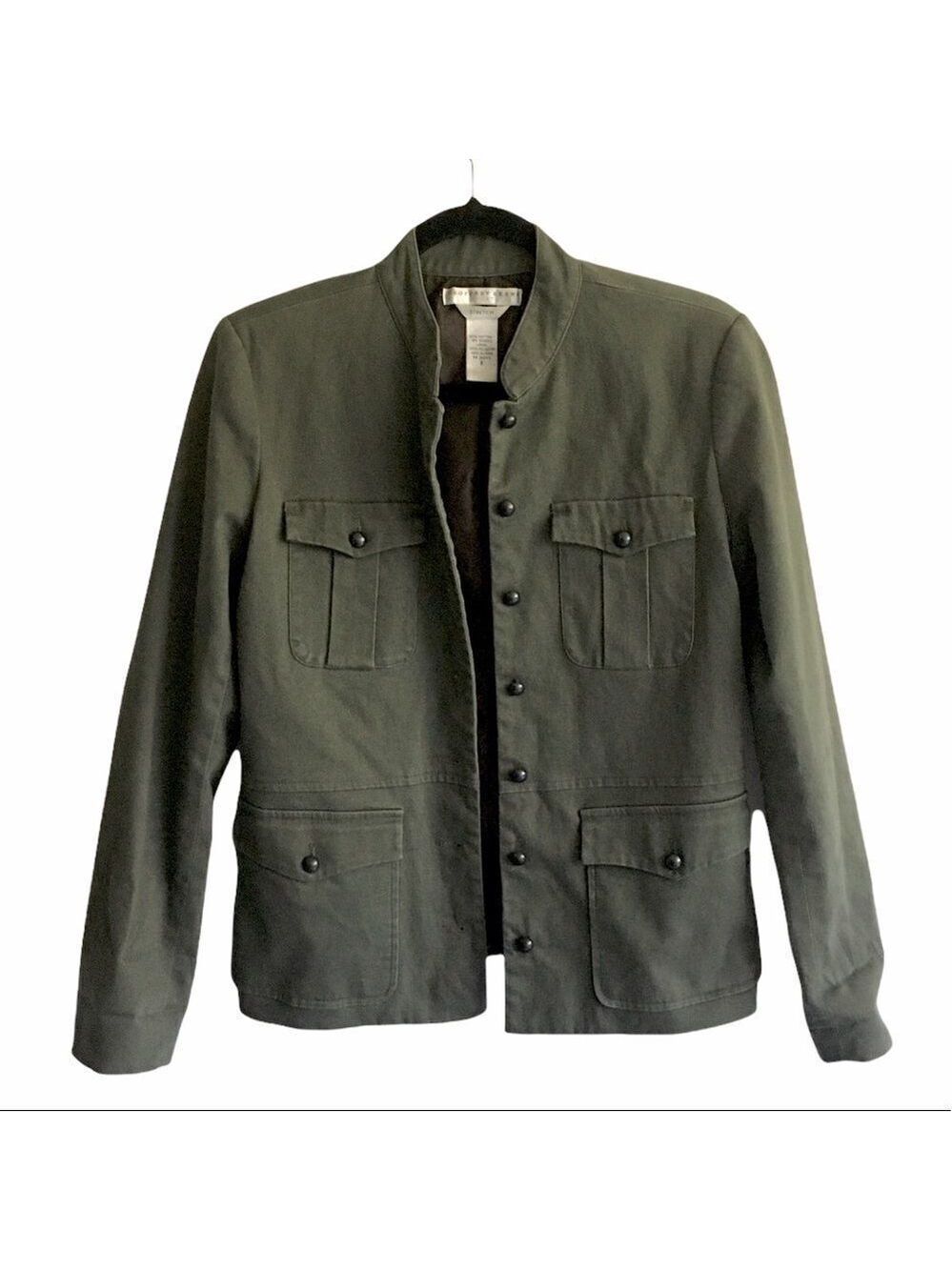 Geoffrey Beene Sport Olive Green Military Utility Cargo Jacket Stretch 8